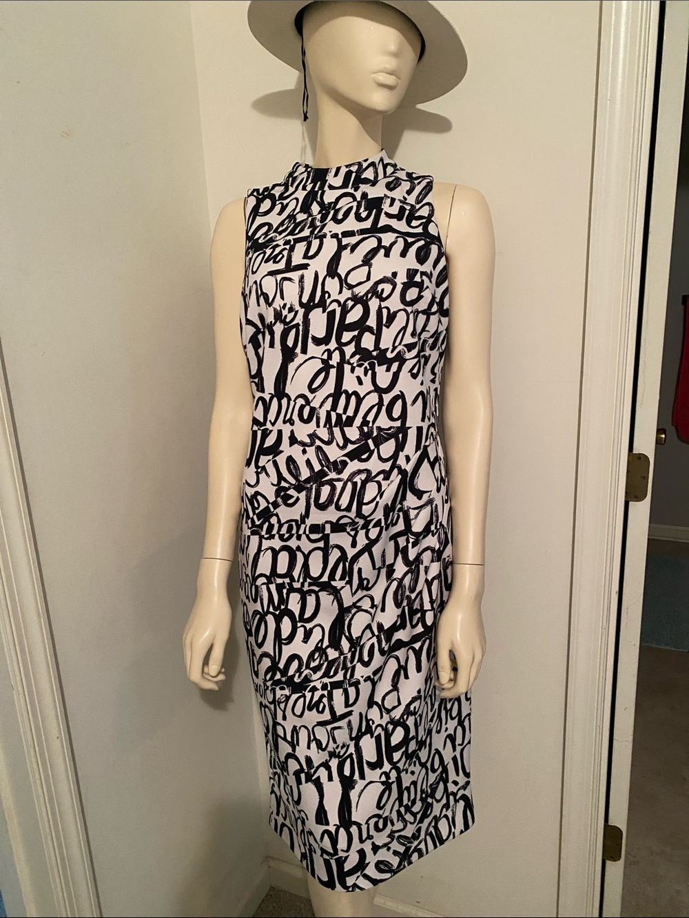 New York & Company Black and White Script Midi Dress